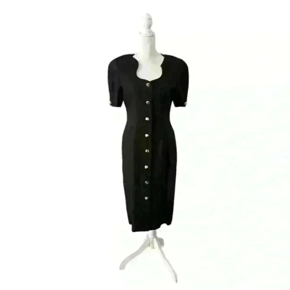 Black Midi Dress with Hold Buttons Vintage Adele Simpson Size 10 - Picture 1 of 5